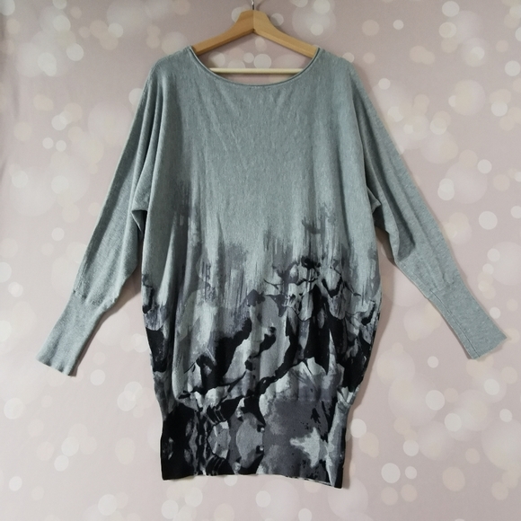 Le Château XL long sweater boat neck grey with print - Picture 7 of 9